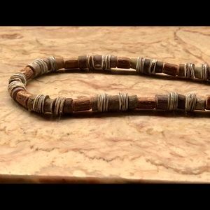 Boho organic shell ,wood and nut bead necklace